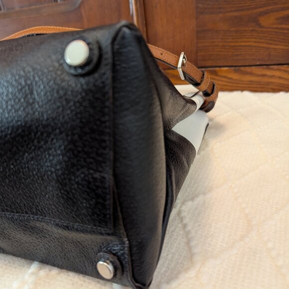 Coach Burough White & Navy Blue Color-Block Leather Rolled Handles Satchel Bag - Picture 7 of 16